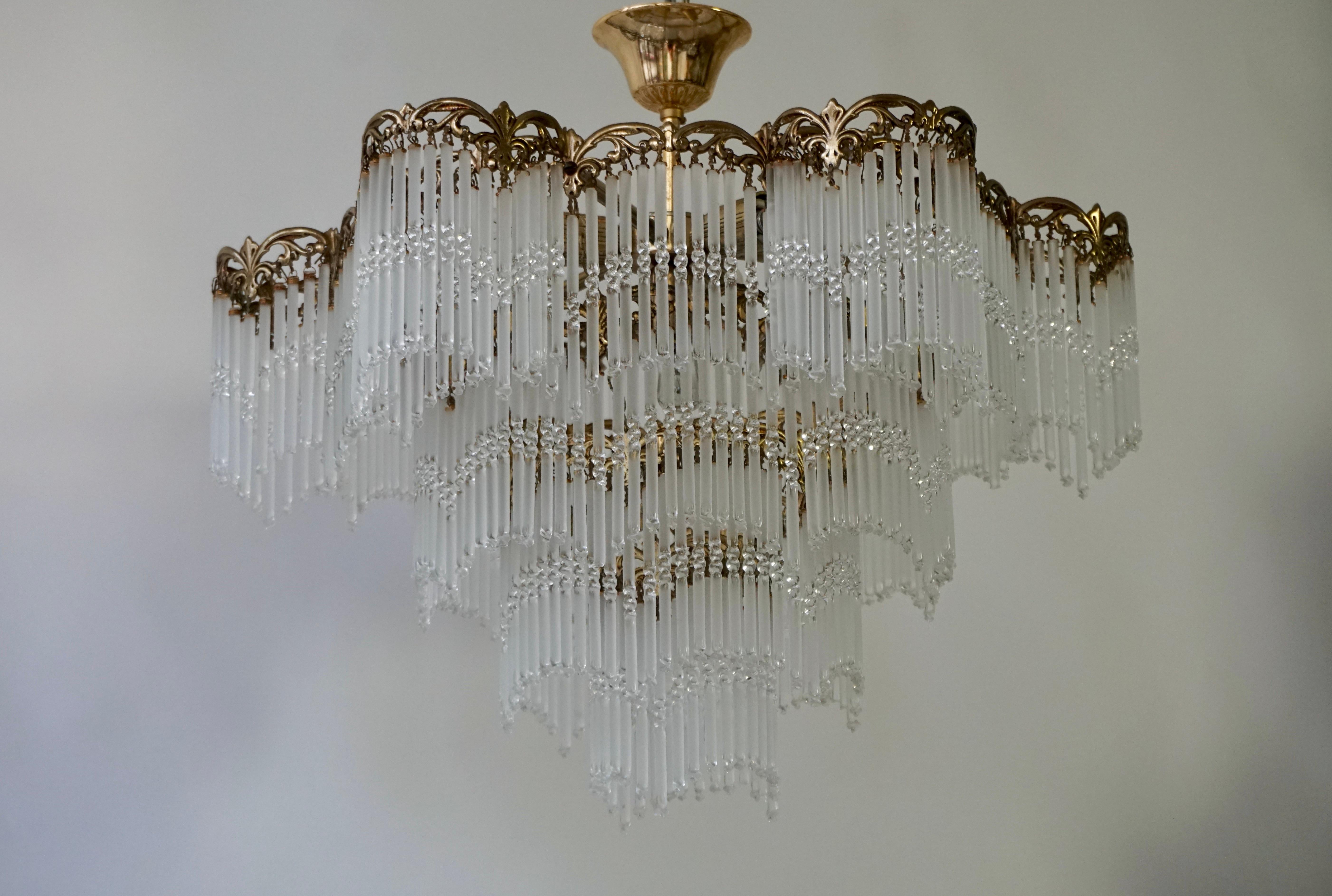 Mid-Century Modern Italian Chandelier in Glass and Brass For Sale