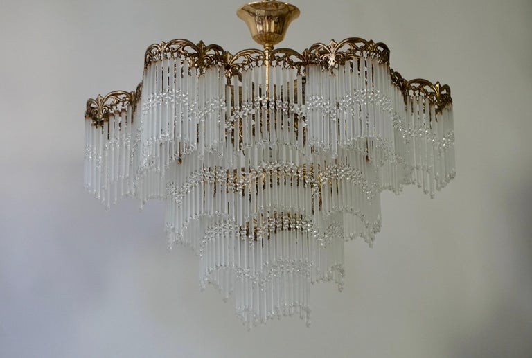 Mid-Century Modern Italian Chandelier in Glass and Brass For Sale