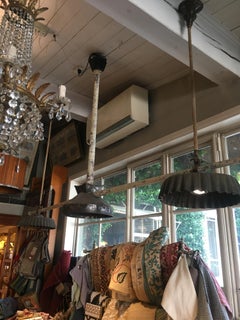 Italian Chandelier in Lacquered Iron with Zinc Cake Mold Lampshades from 1900s