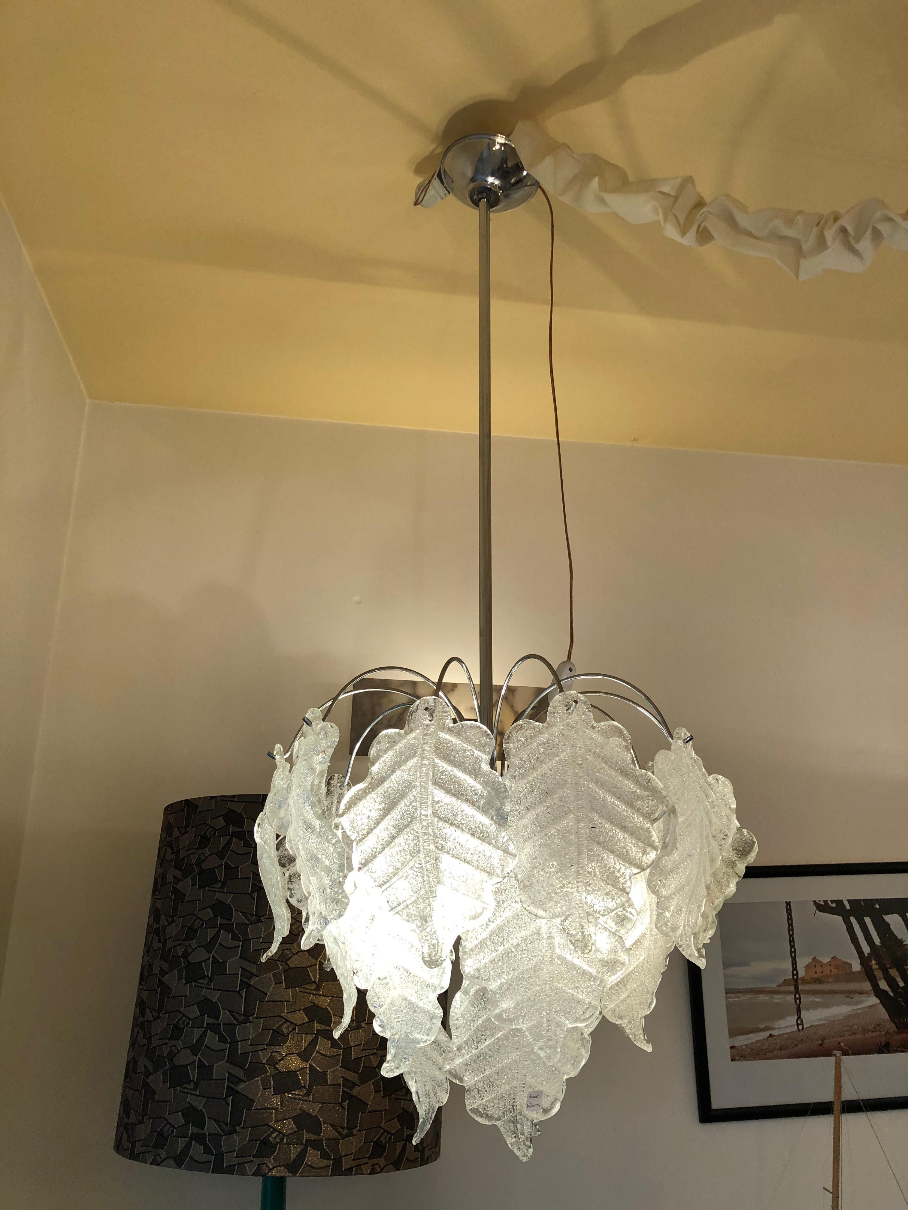 Space Age Italian Chandelier in Murano and Chrome, 1950 For Sale