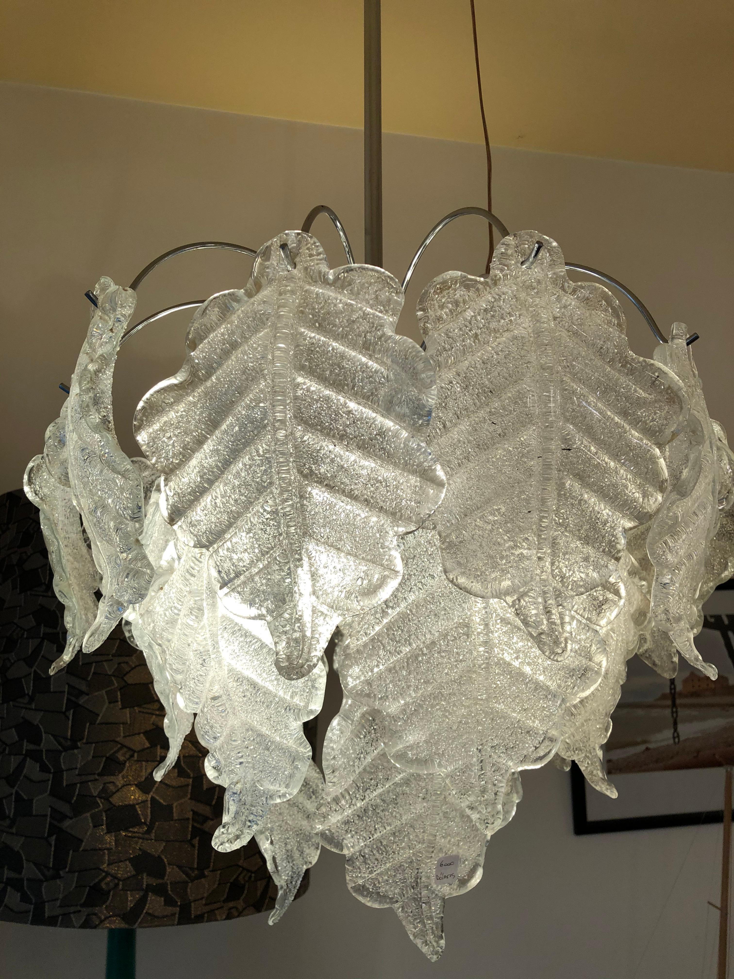 Mid-20th Century Italian Chandelier in Murano and Chrome, 1950 For Sale