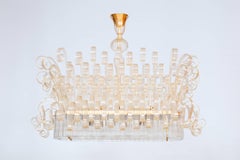 Imposing Gold Murano Glass Waterfall Chandelier by Giovanni Dalla Fina Italy