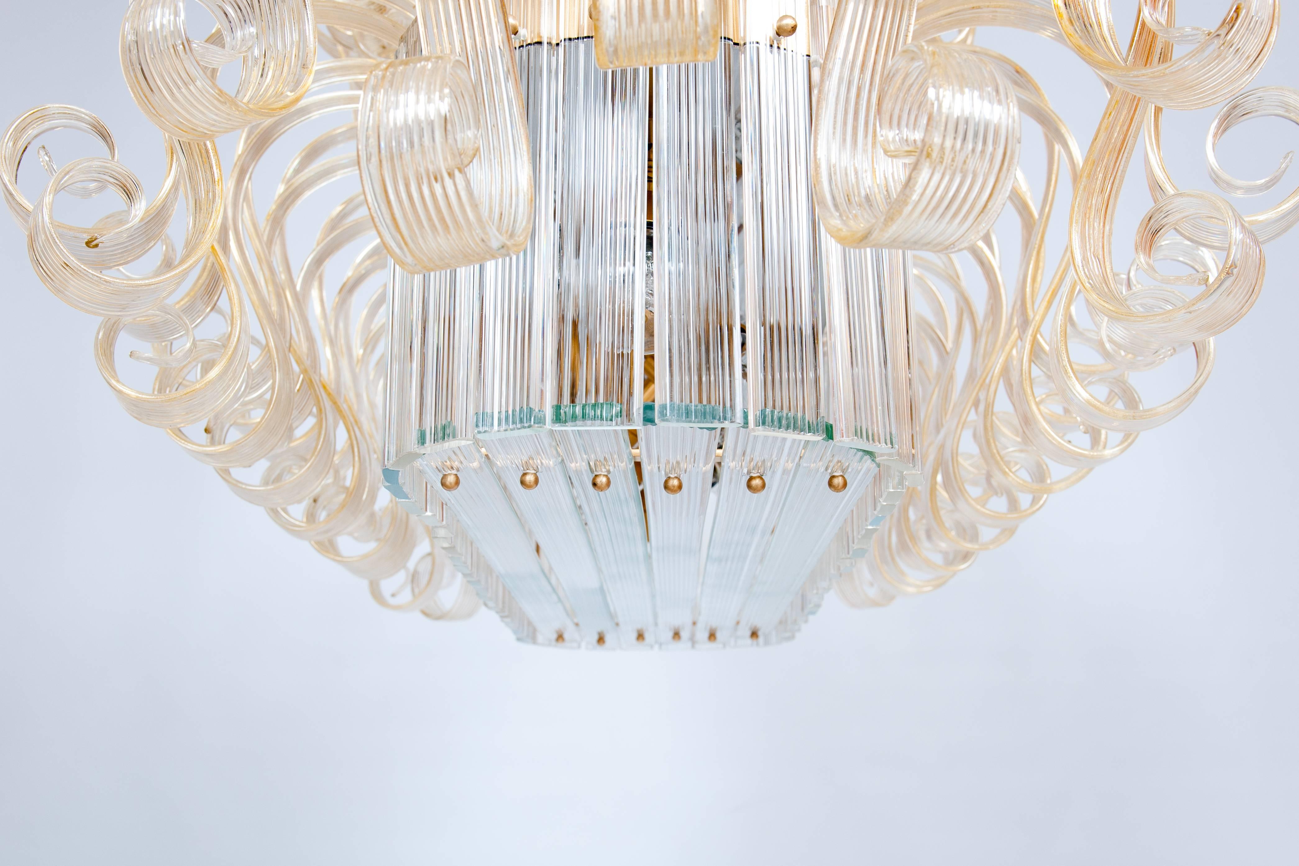 Art Deco Imposing Gold Murano Glass Waterfall Chandelier by Giovanni Dalla Fina Italy 20s For Sale