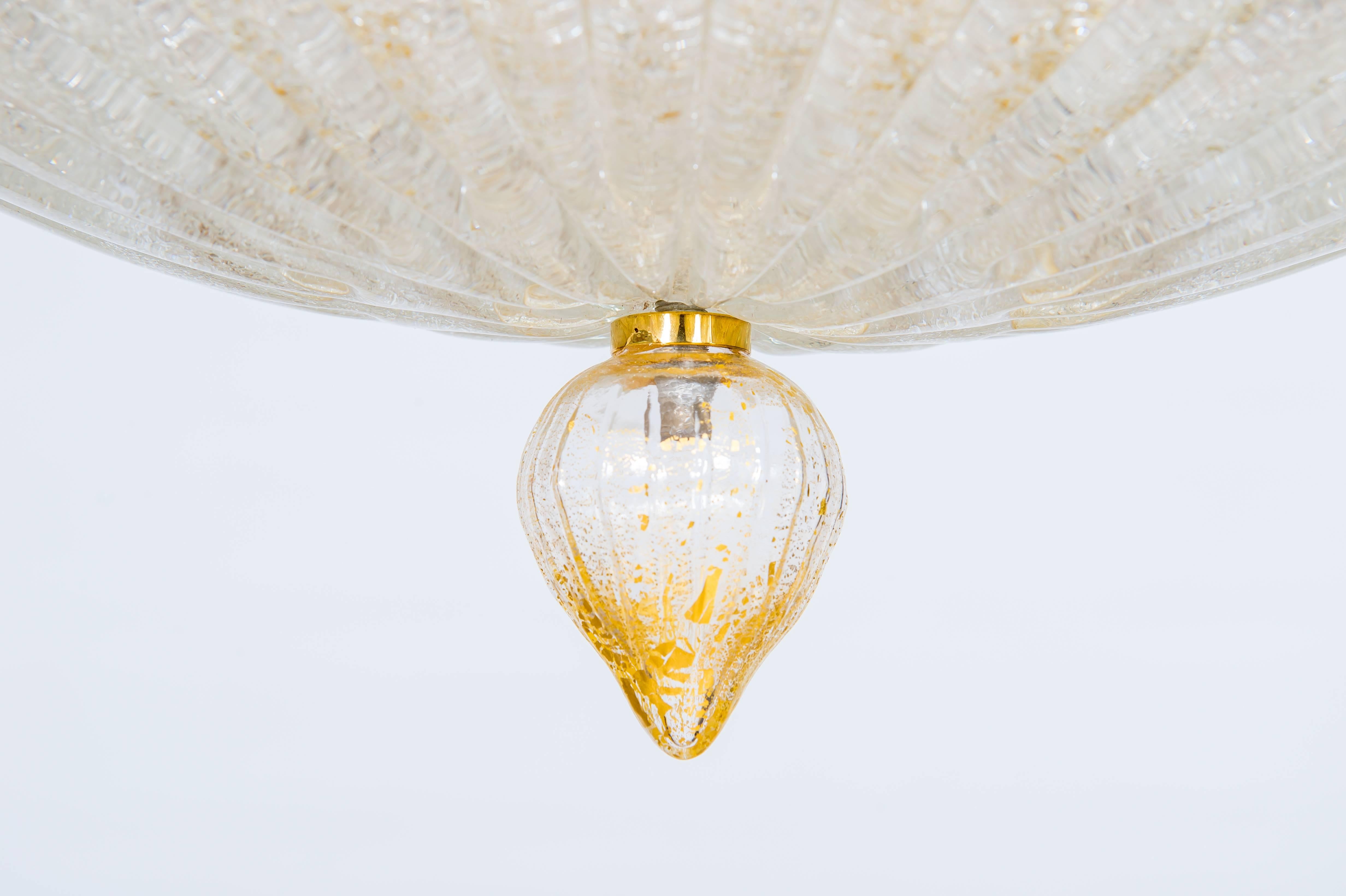 Hand-Crafted Italian Flush Mount, Blown Murano Glass Gold finishes 20th