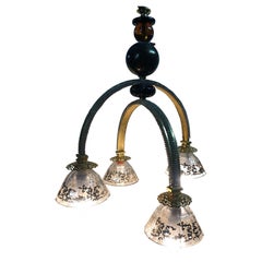 Italian Chandelier in Rhinestones with Four Lights with Original Gold Coloring