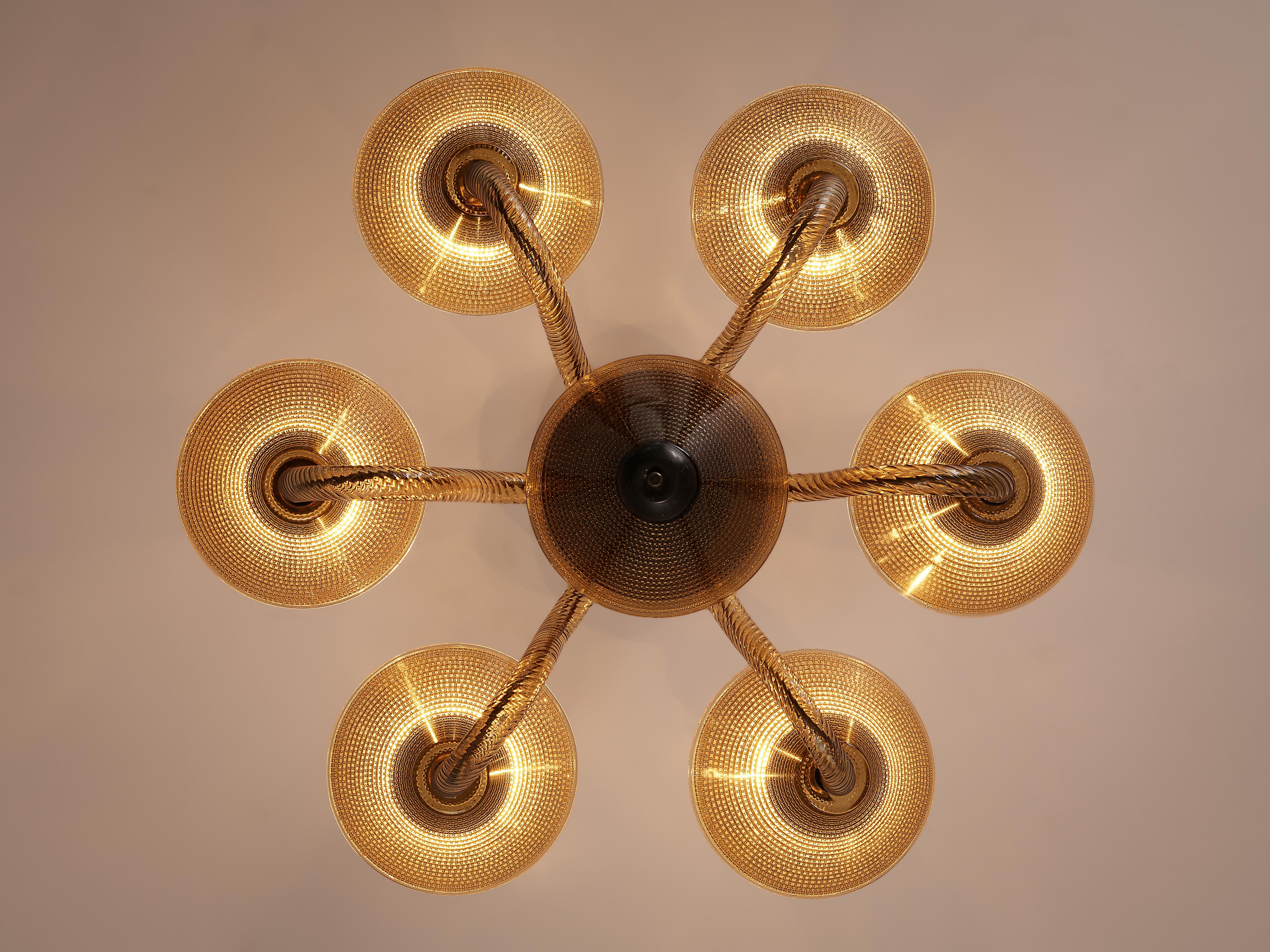 Italian Chandelier in Structured Light Brown Glass 2