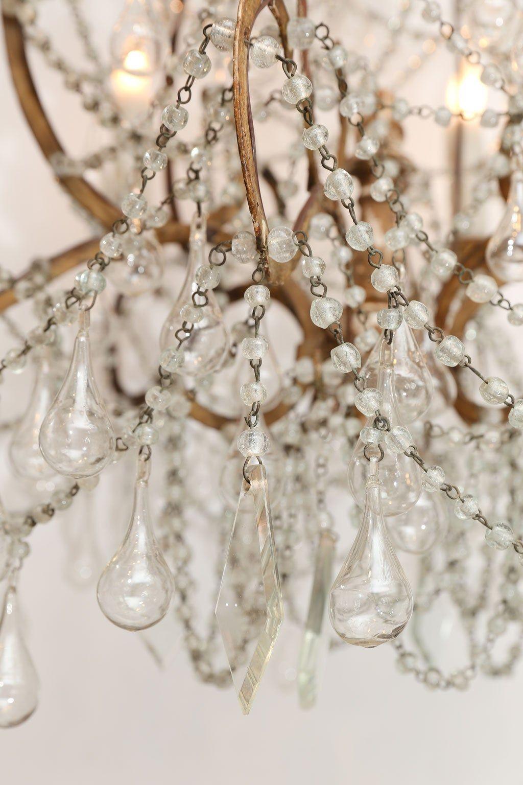 Forged Italian Chandelier in Wood, Gilt-Iron and Glass For Sale
