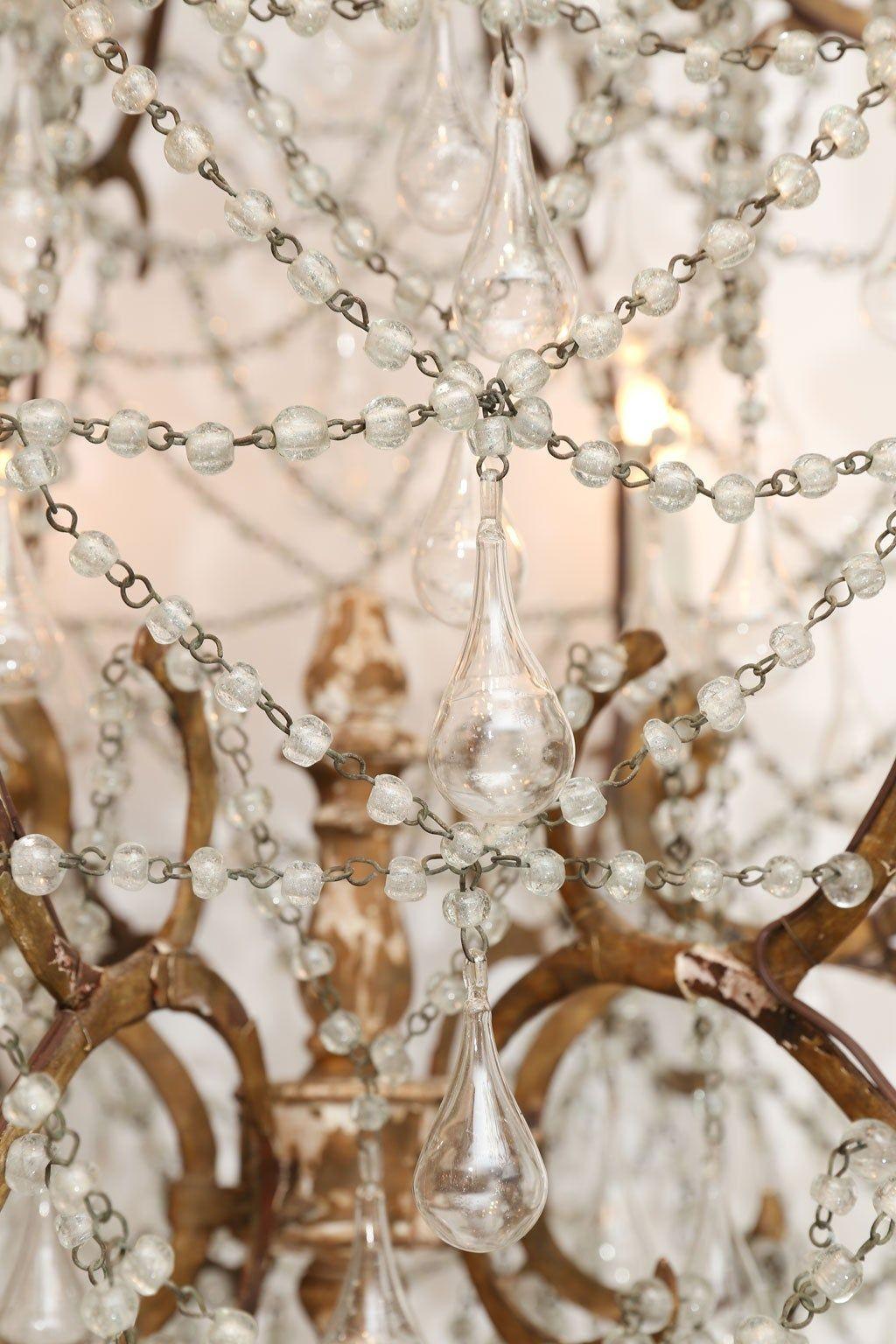 20th Century Italian Chandelier in Wood, Gilt-Iron and Glass For Sale