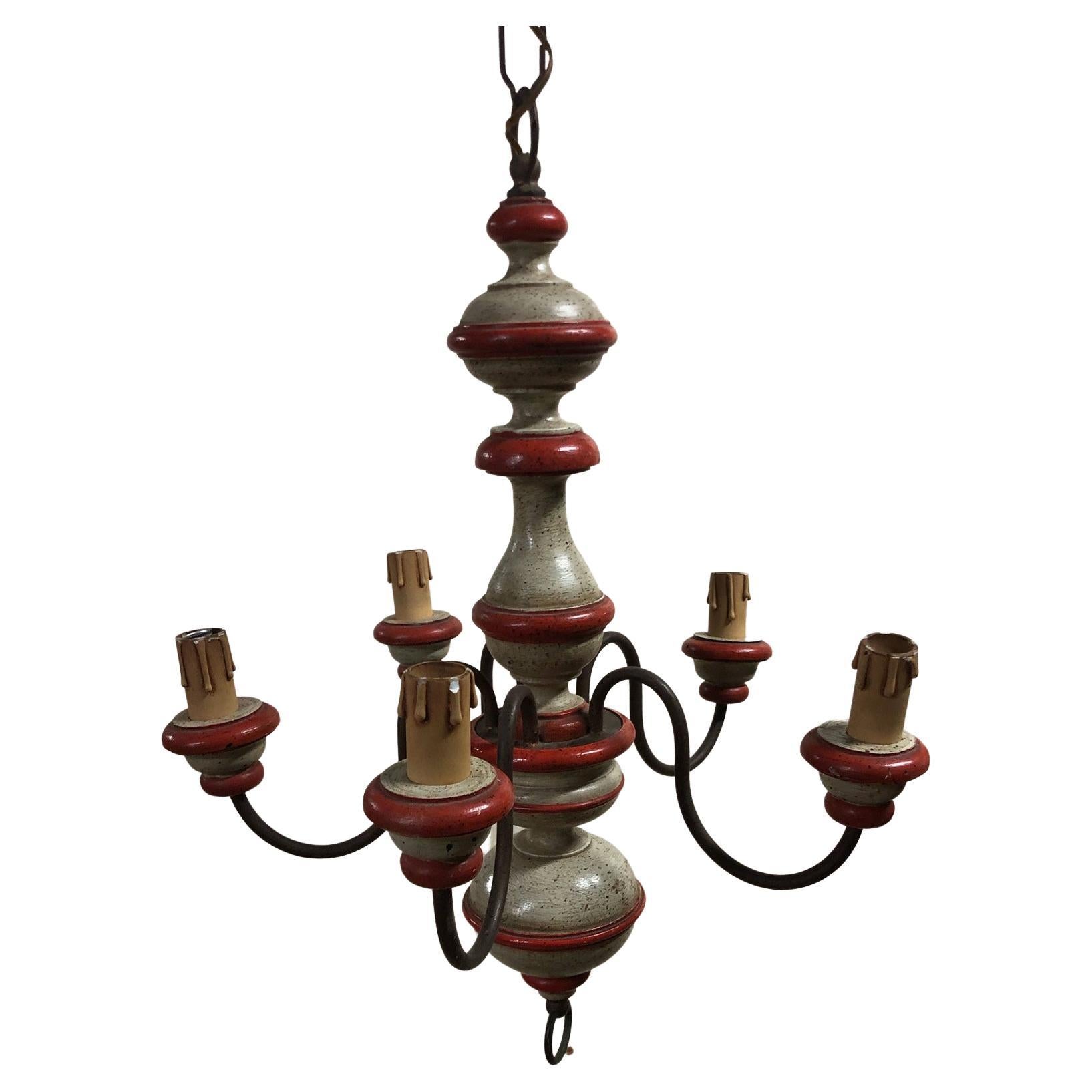 Italian Chandelier in Wood with Five Lights with Two-Tone Coloring
