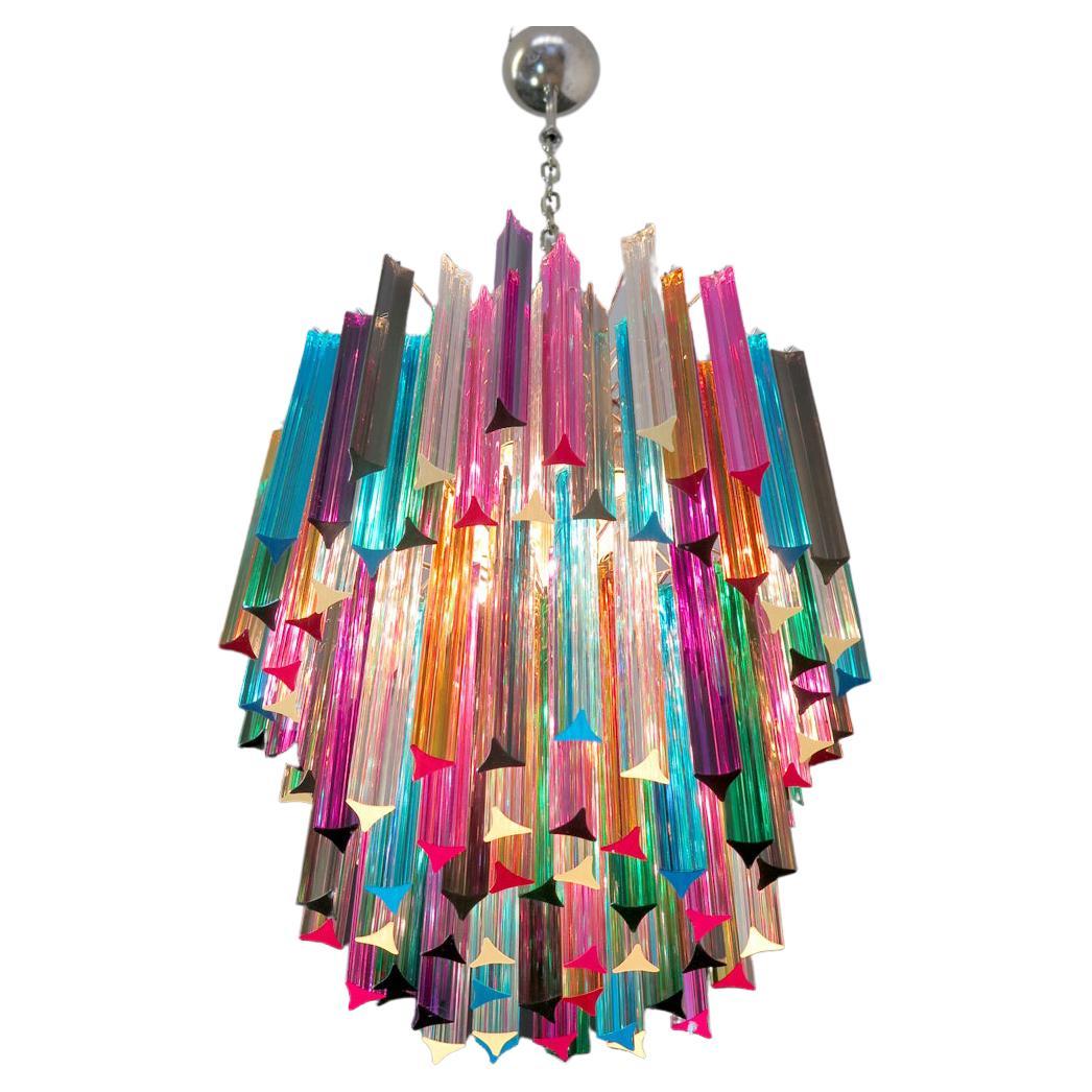 Italian Chandelier Multi-Color 107 Triedri, Murano, 1970s