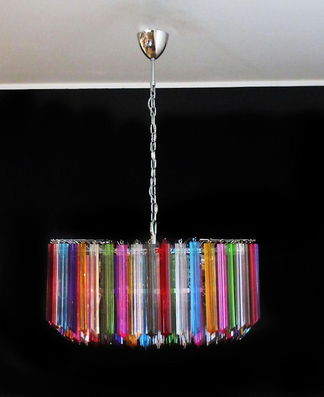 Metal Italian Chandelier Multicolored Prism, Murano For Sale