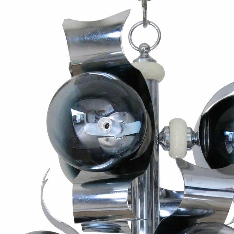 Lustre Suspendu Emilio Scoliari Design - Murano Et Chrome - 1960 - Vintage