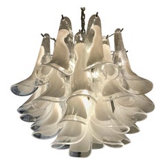 Italian white Chandelier "Murano" Glass "Selle", 1950s