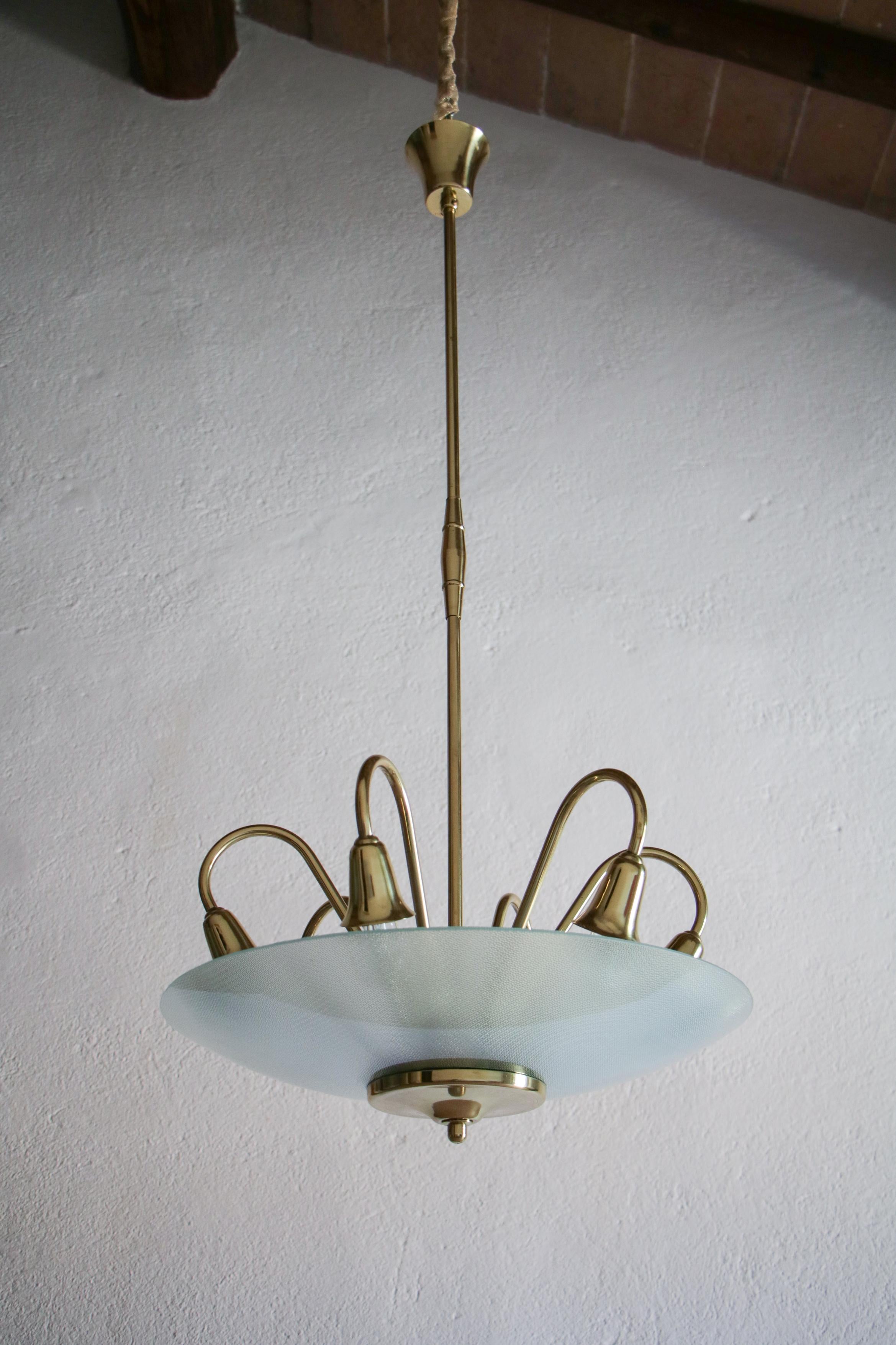 Mid-Century Modern Italian Chandelier Pendant Ceiling Disco Lamp Attributed to Pietro Chiesa, 1950s For Sale
