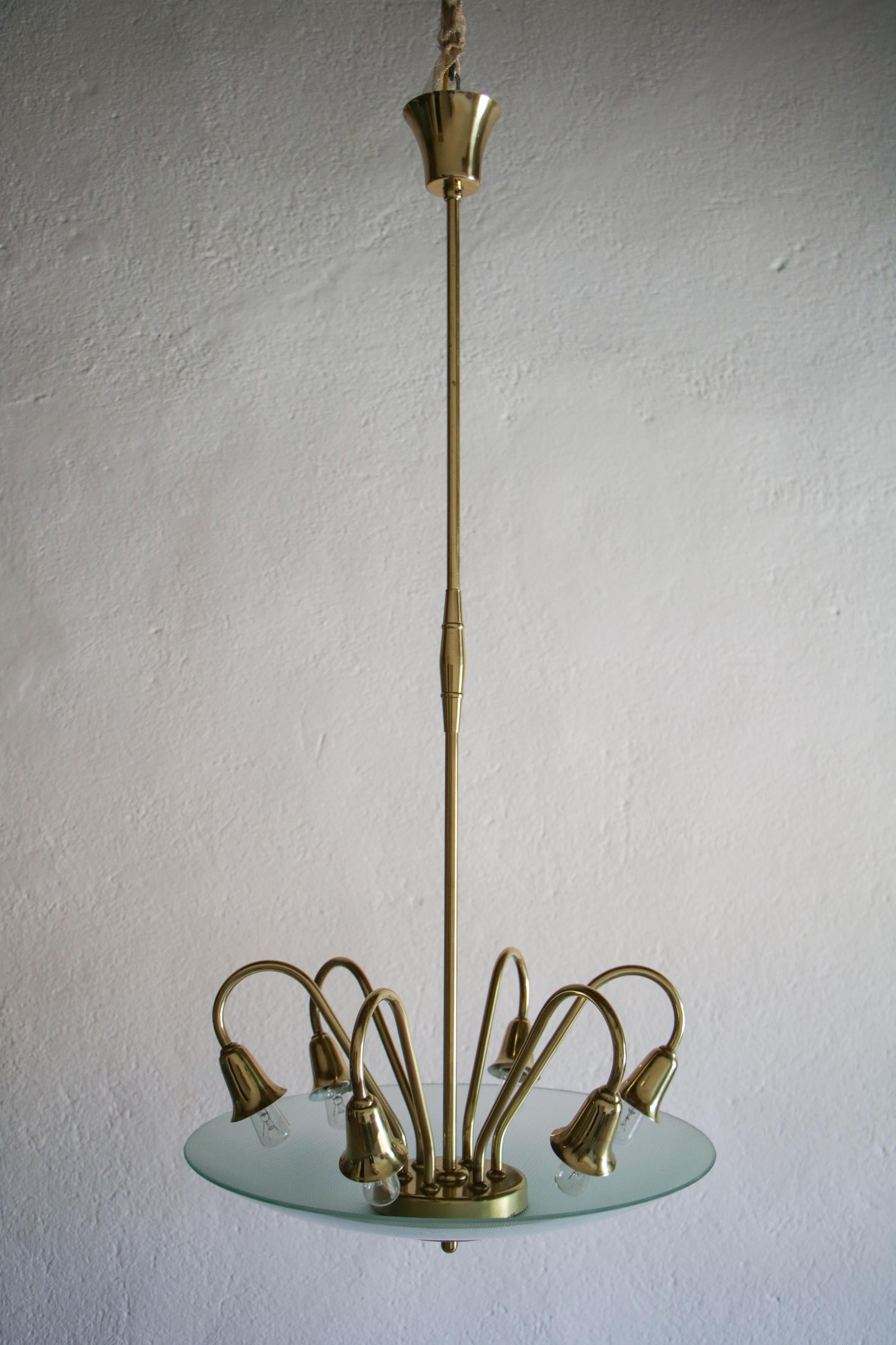 Italian Chandelier Pendant Ceiling Disco Lamp Attributed to Pietro Chiesa, 1950s In Good Condition For Sale In Traversetolo, IT