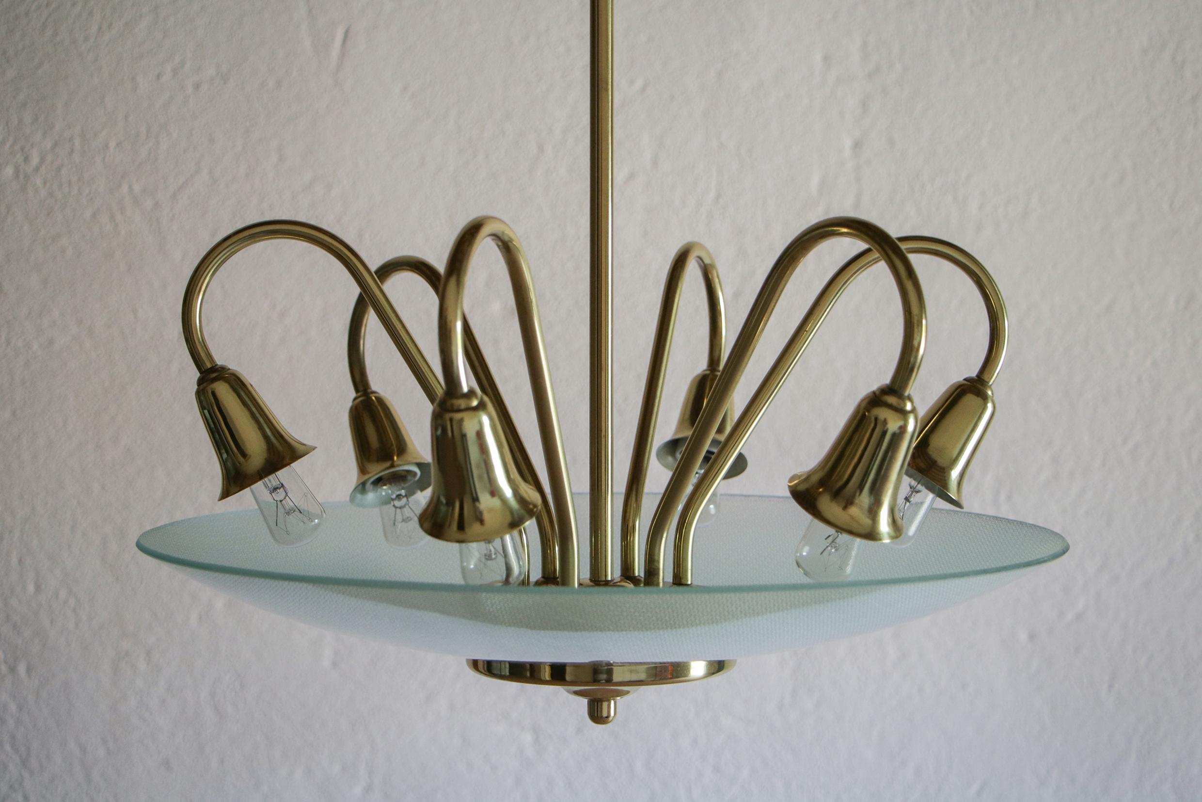 Mid-20th Century Italian Chandelier Pendant Ceiling Disco Lamp Attributed to Pietro Chiesa, 1950s For Sale