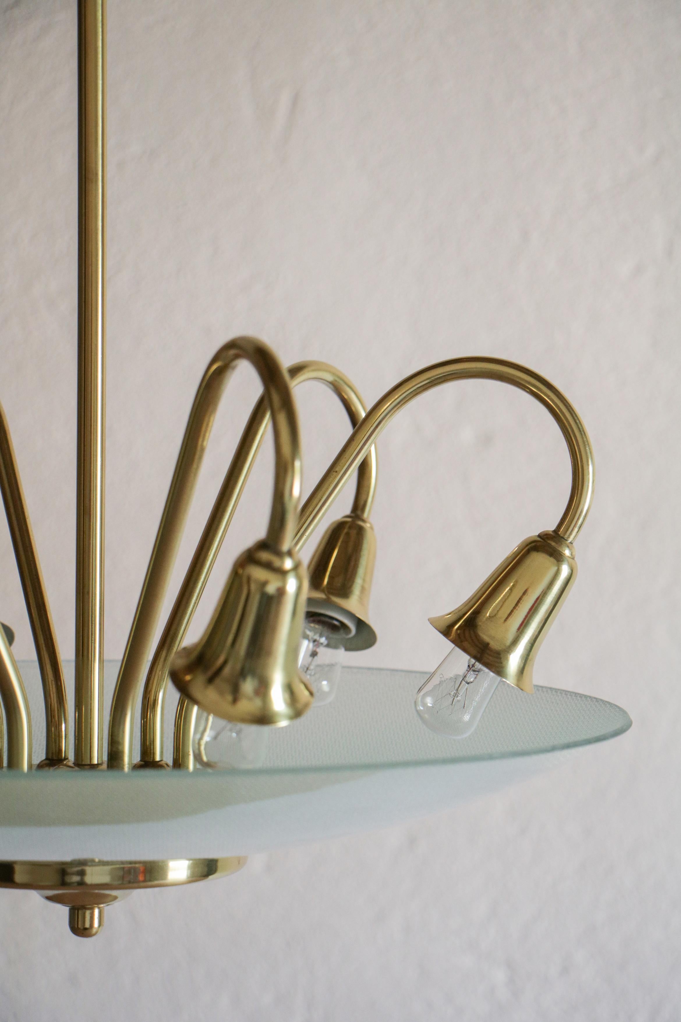 Brass Italian Chandelier Pendant Ceiling Disco Lamp Attributed to Pietro Chiesa, 1950s For Sale