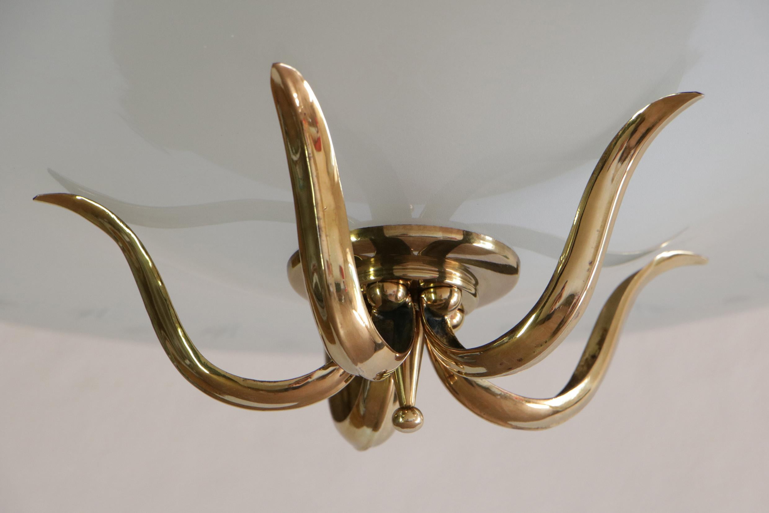 Italian Chandelier with Brass Decorations Attributed to Pietro Chiesa, 1950s 2