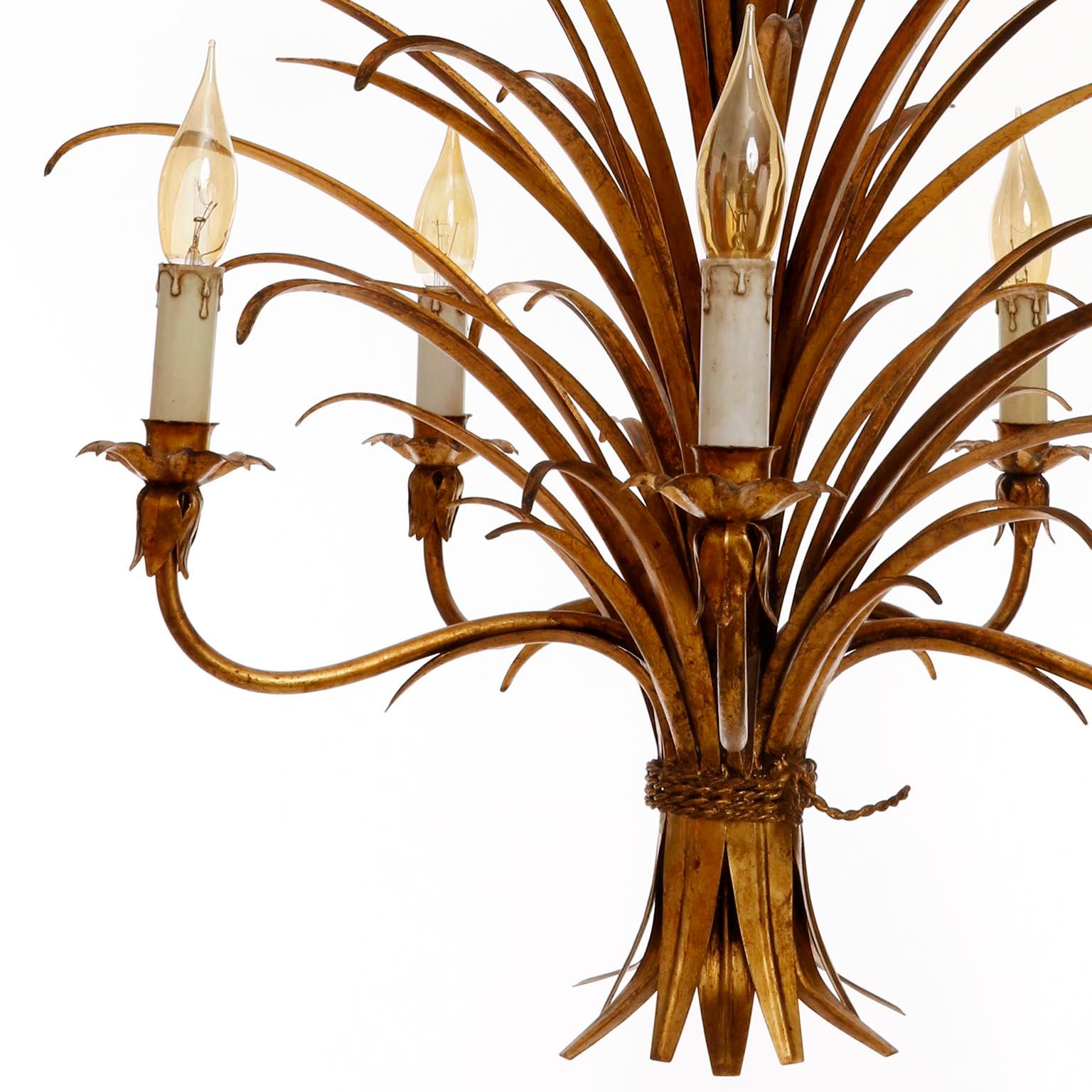 Italian Chandelier Pendant Light, Gilt Metal, 1970s 7