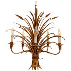 Vintage Italian Chandelier Pendant Light, Gilt Metal, 1970s