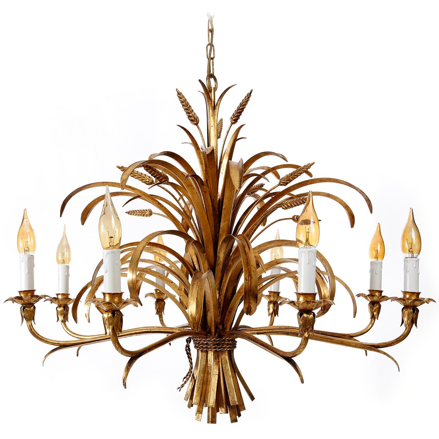 Italian Chandelier Pendant Light, Gilt Metal, 1970s 11