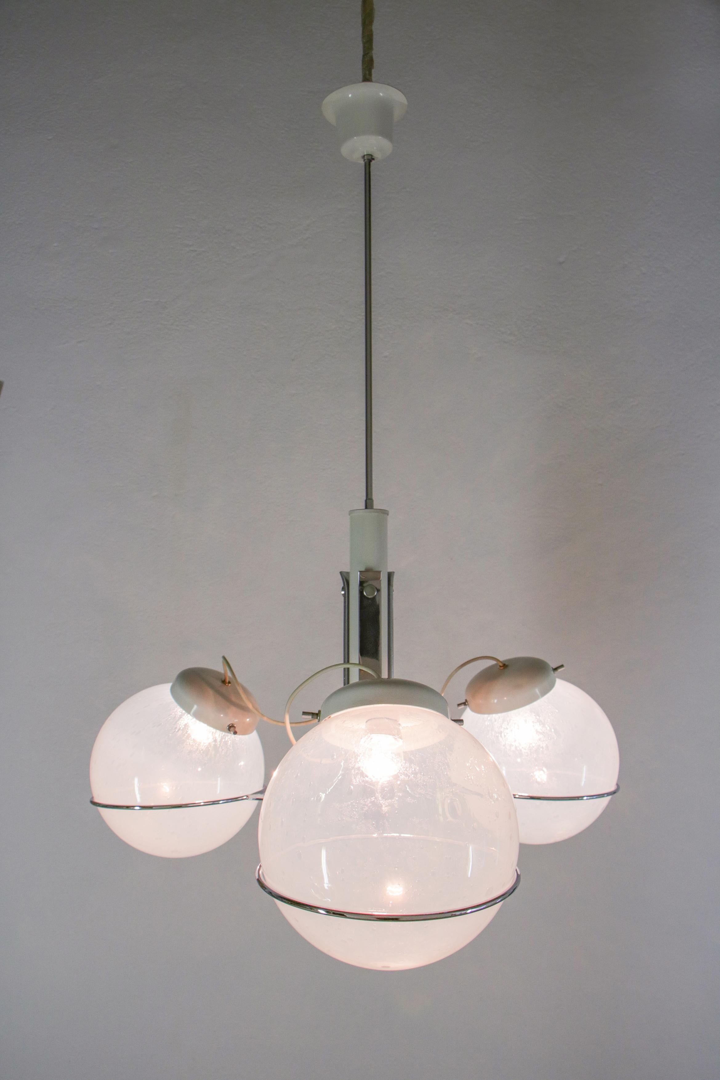 Italian Chandelier Pendant Light Murano Glass Attributed to Gino Sarfatti, 1970s For Sale 7