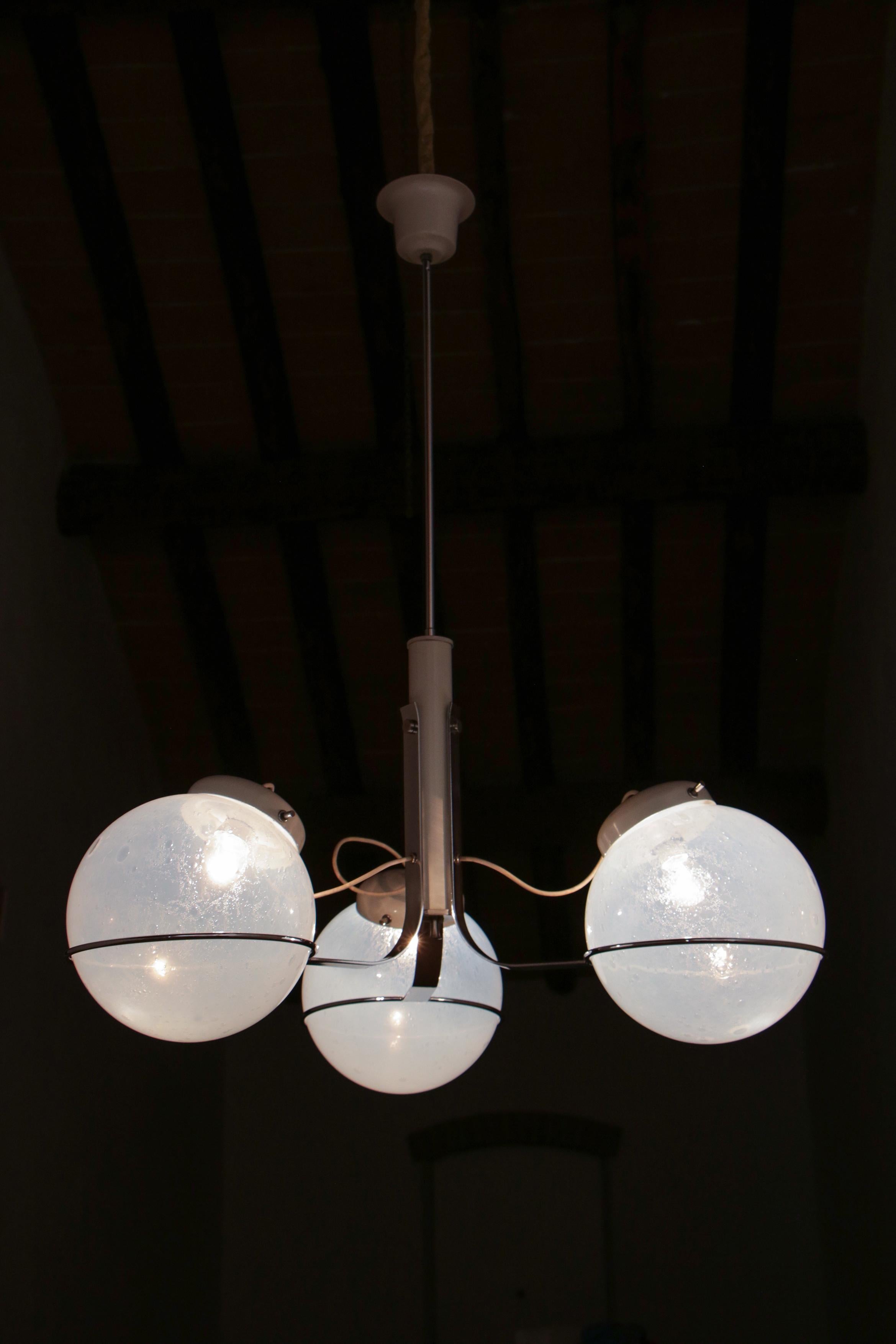 Italian Chandelier Pendant Light Murano Glass Attributed to Gino Sarfatti, 1970s For Sale 12