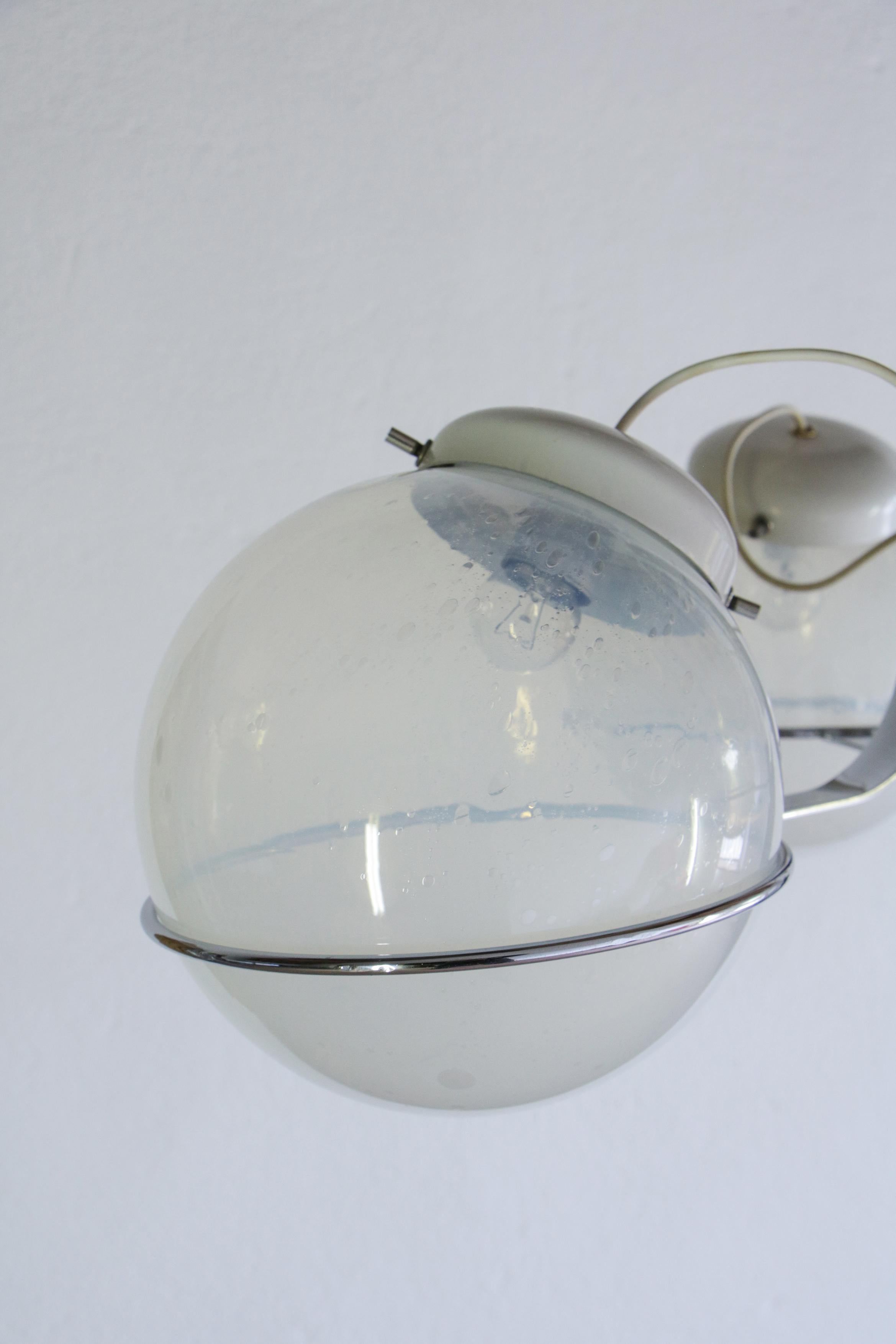 Metal Italian Chandelier Pendant Light Murano Glass Attributed to Gino Sarfatti, 1970s For Sale