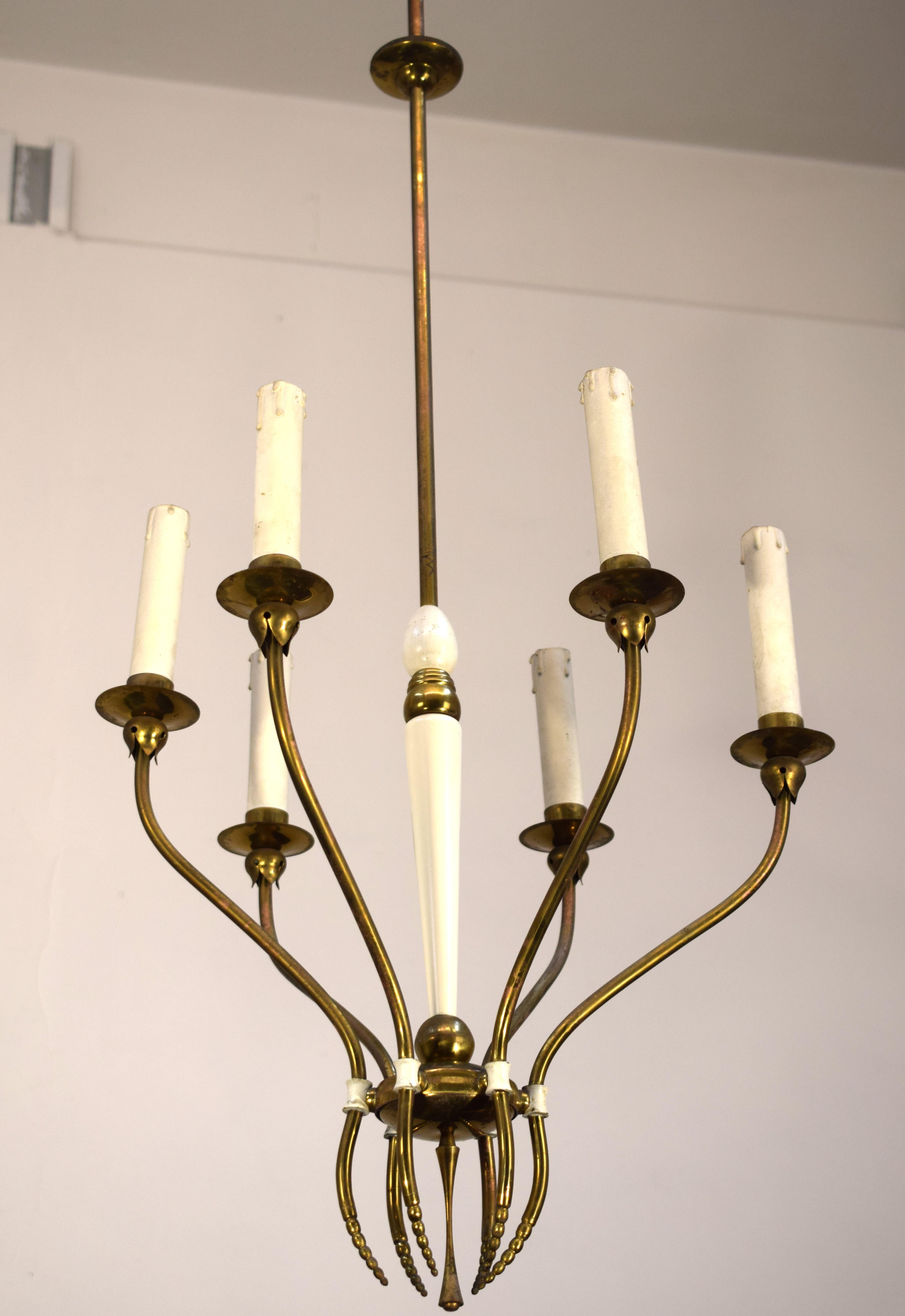 Italian chandelier, six lights, 1950s For Sale 3