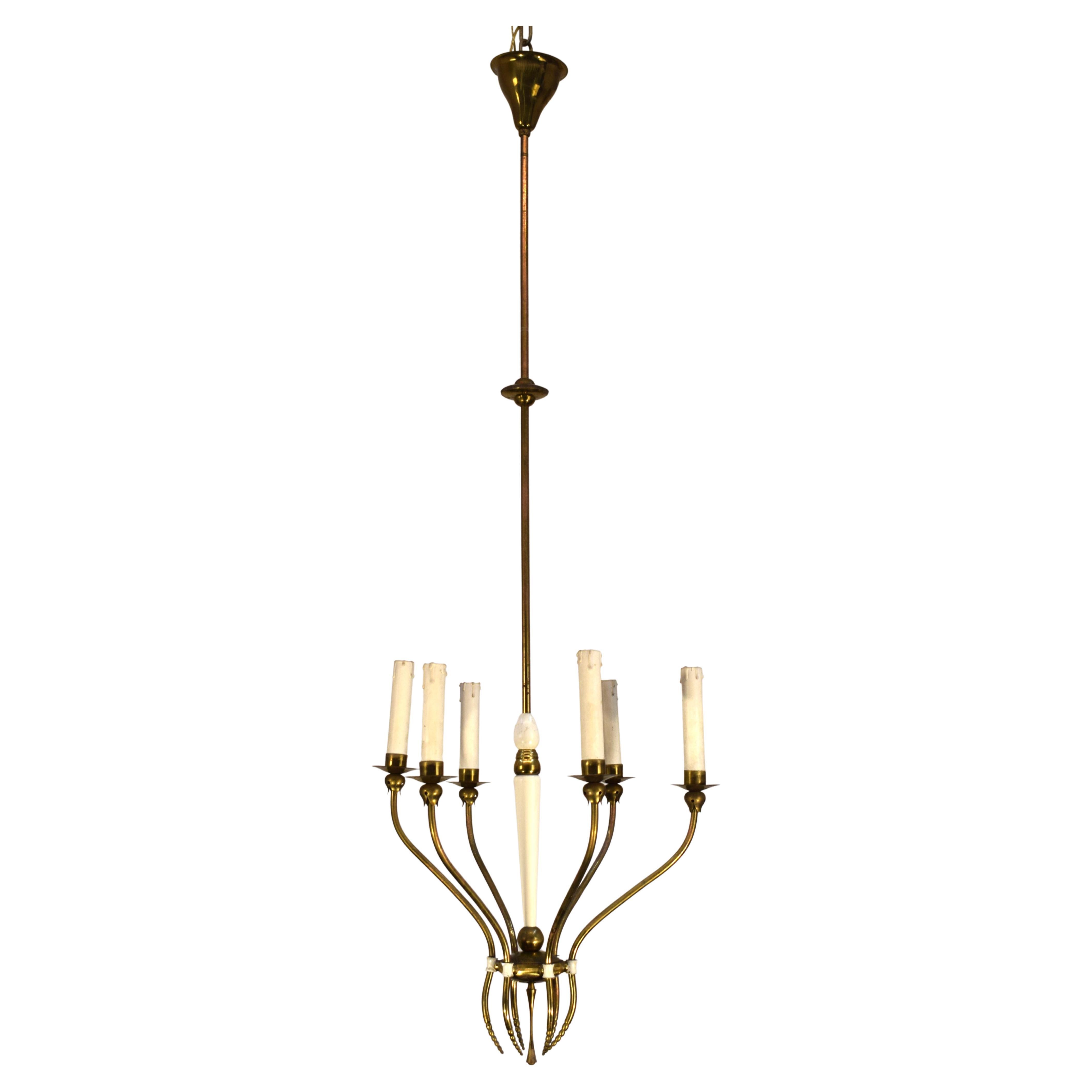Italian chandelier, six lights, 1950s For Sale