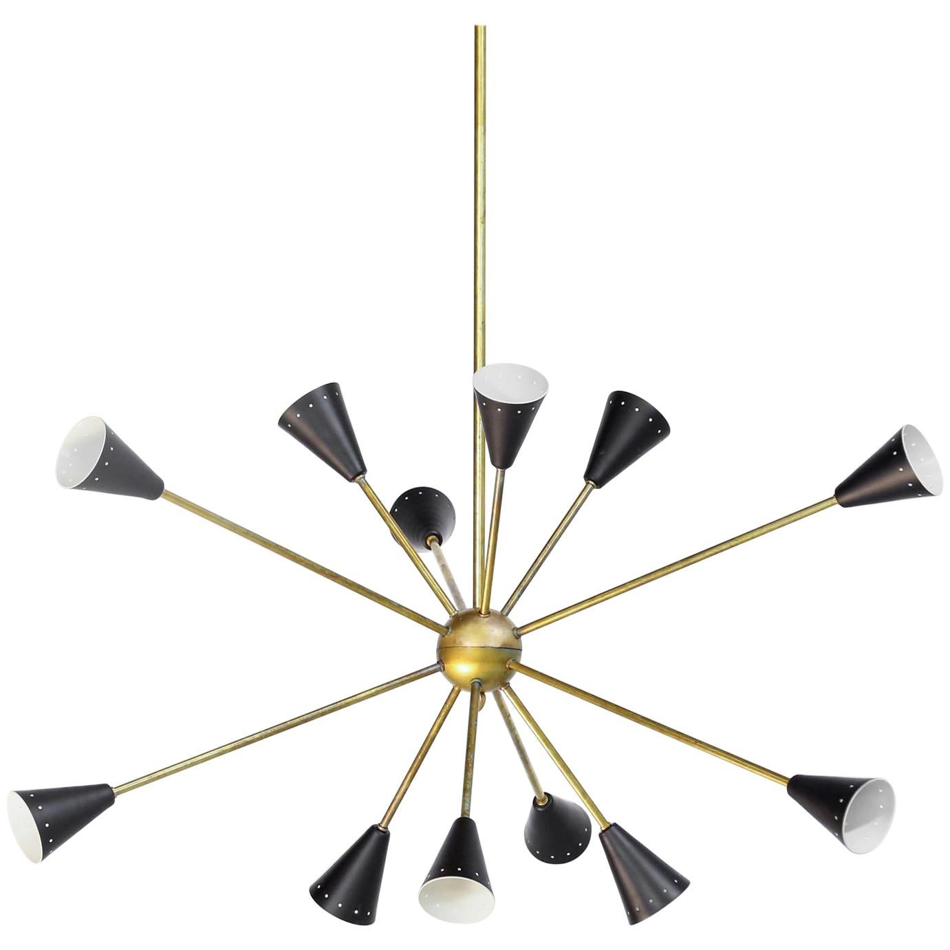 Italian Chandelier "Spootnik" Stilnovo Style Design Midcentury Brass For Sale