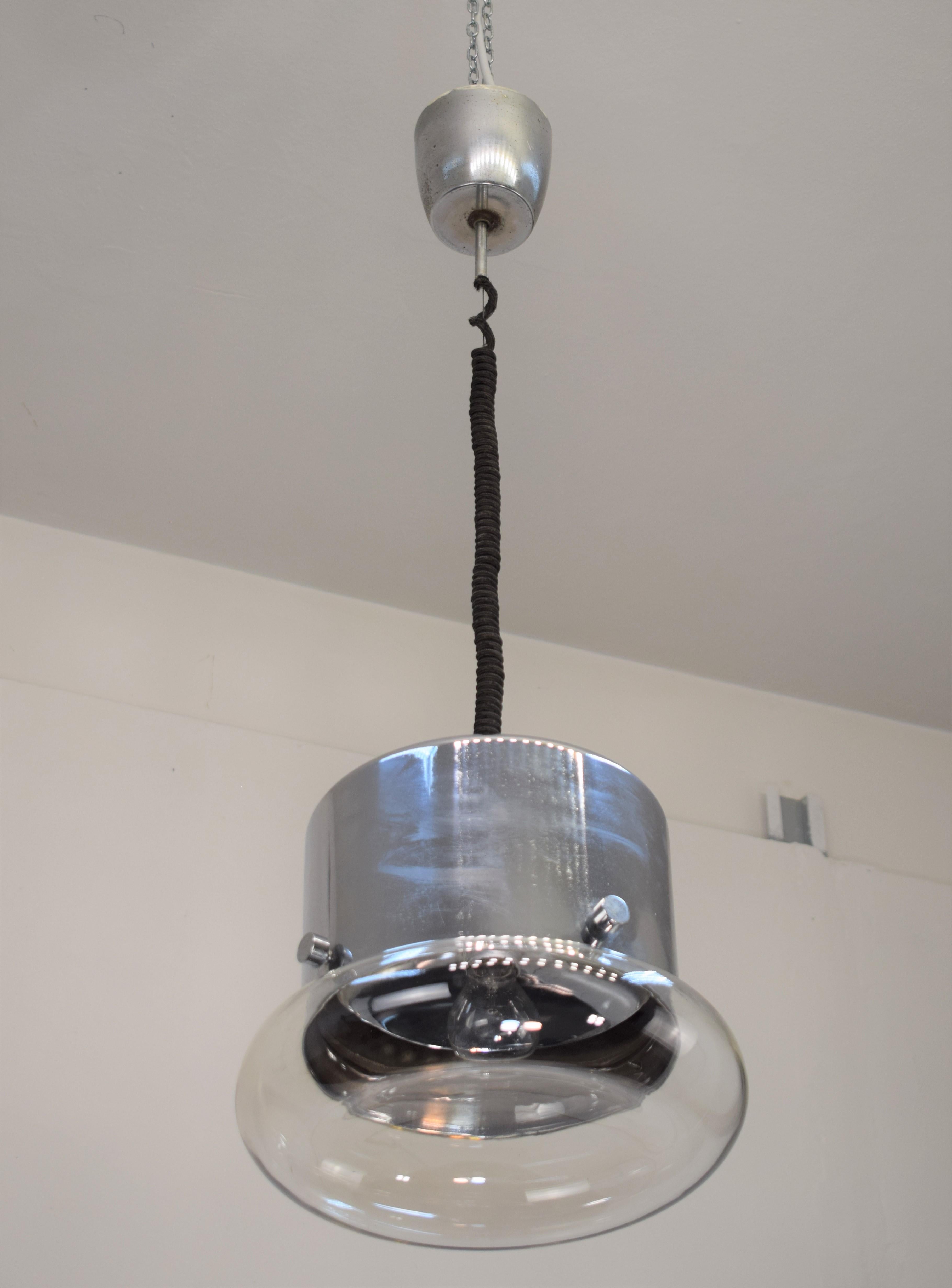Italian chandelier, steel and glass, 1970s For Sale 5