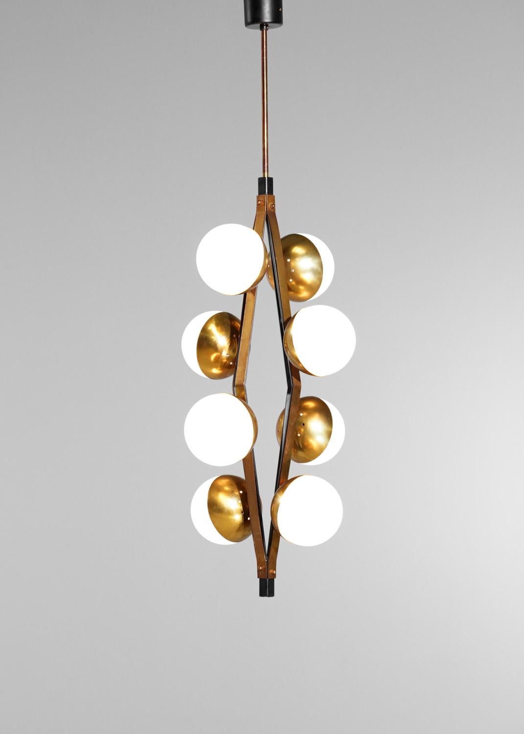 Italian chandelier Stilnovo 8 globes in original opaline from 60's  7