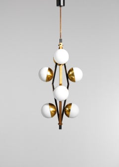 Italian chandelier Stilnovo 8 globes in original opaline from 60's