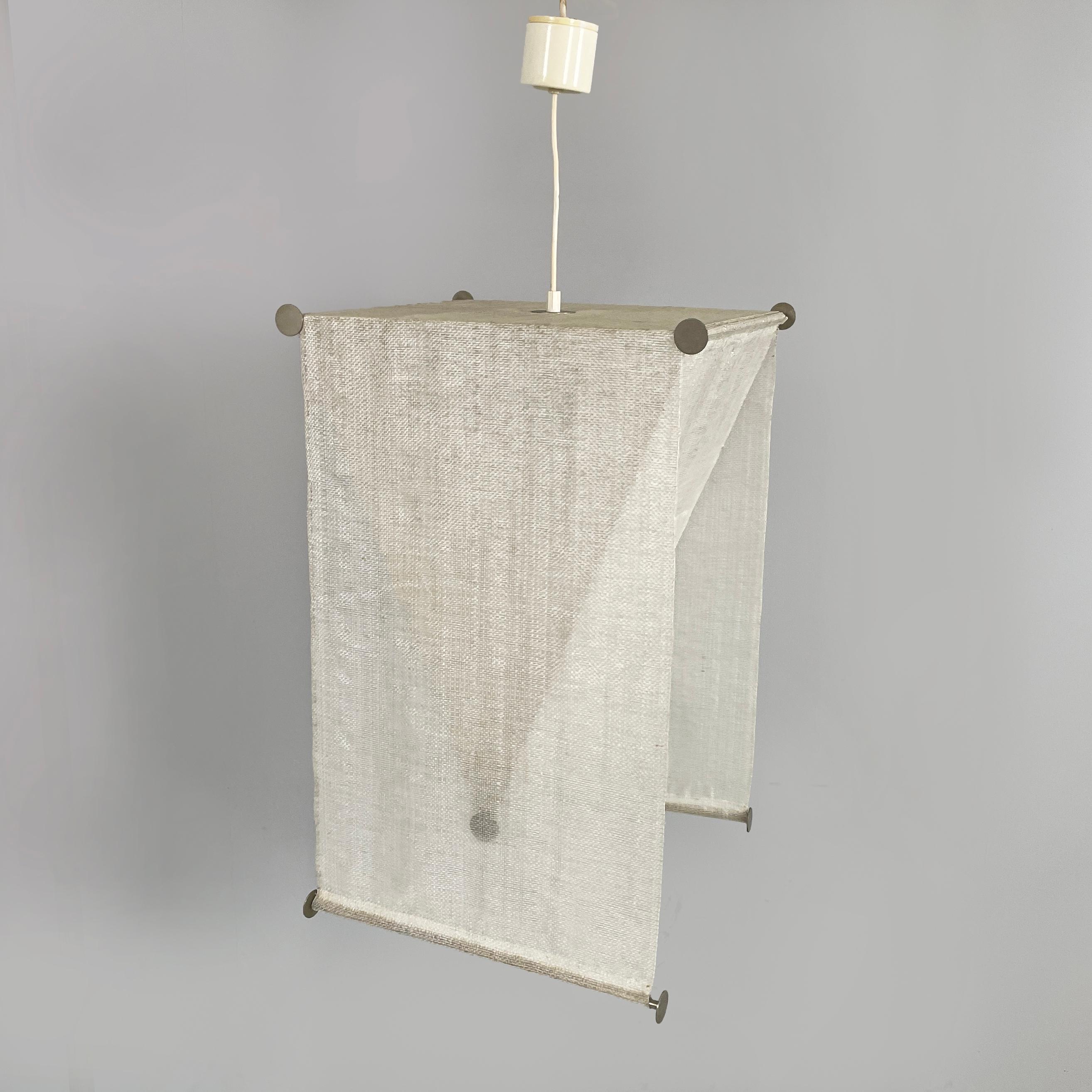 Italian modern Chandelier Teli 374  by Achille and Pier Giacomo Castiglioni for Flos, 1980s
Iconic and vintage Chandelier mod Teli 374 with square base. The diffuser is made up of two sheets of white synthetic material, one positioned in a triangle