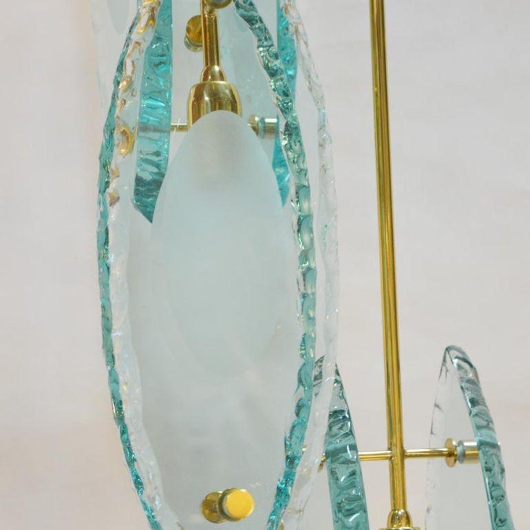 Italian Chandelier Thick Etched Glass Brass / Exclusive Design, Gianluca Fontana In Excellent Condition For Sale In Los Angeles, CA