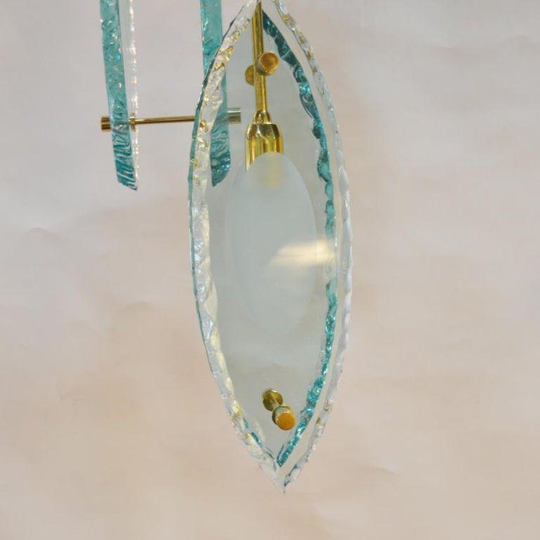 Contemporary Italian Chandelier Thick Etched Glass Brass / Exclusive Design, Gianluca Fontana For Sale