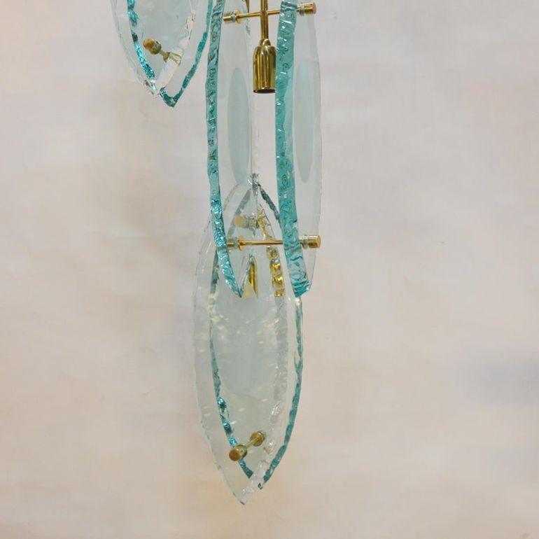Italian Chandelier Thick Etched Glass Brass / Exclusive Design, Gianluca Fontana For Sale 2