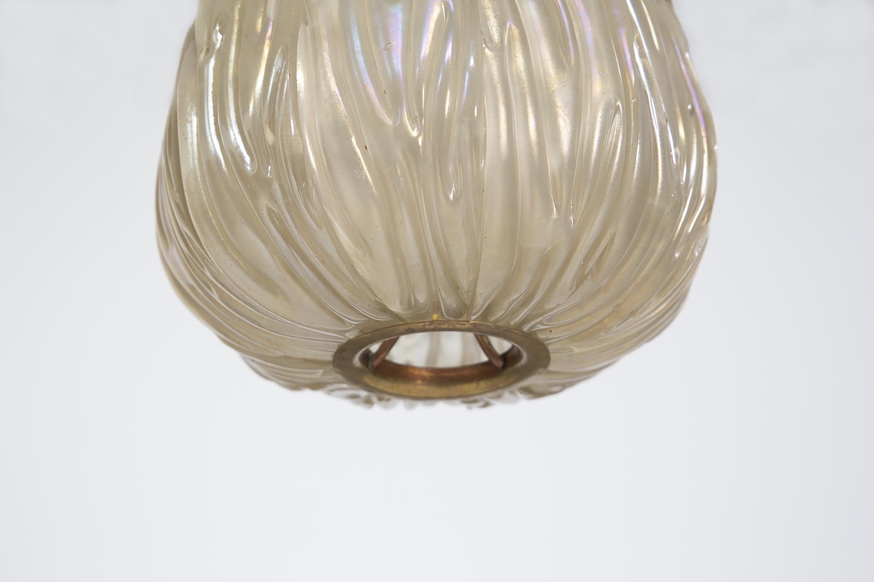 Mid-20th Century Italian Chandelier Venini Pendant in Irridescent White Glass
