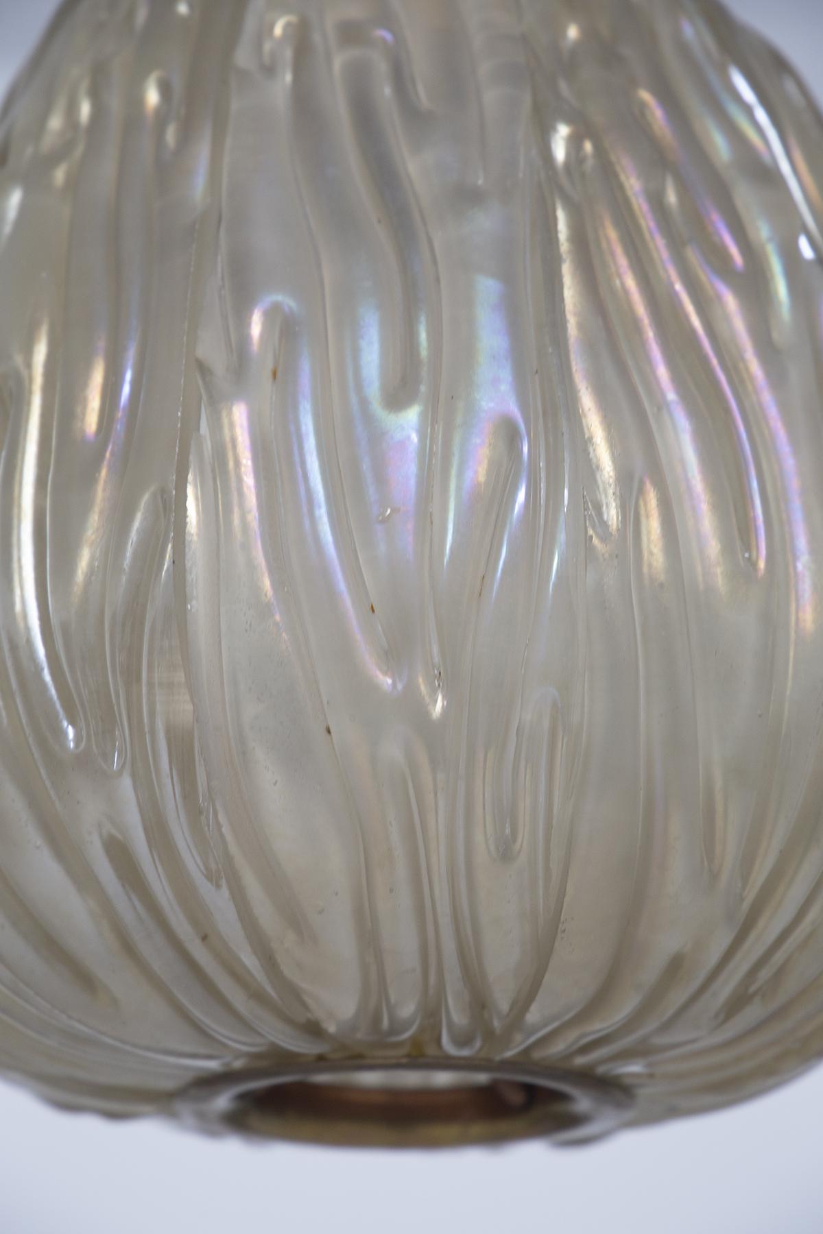 Italian Chandelier Venini Pendant in Irridescent White Glass 2
