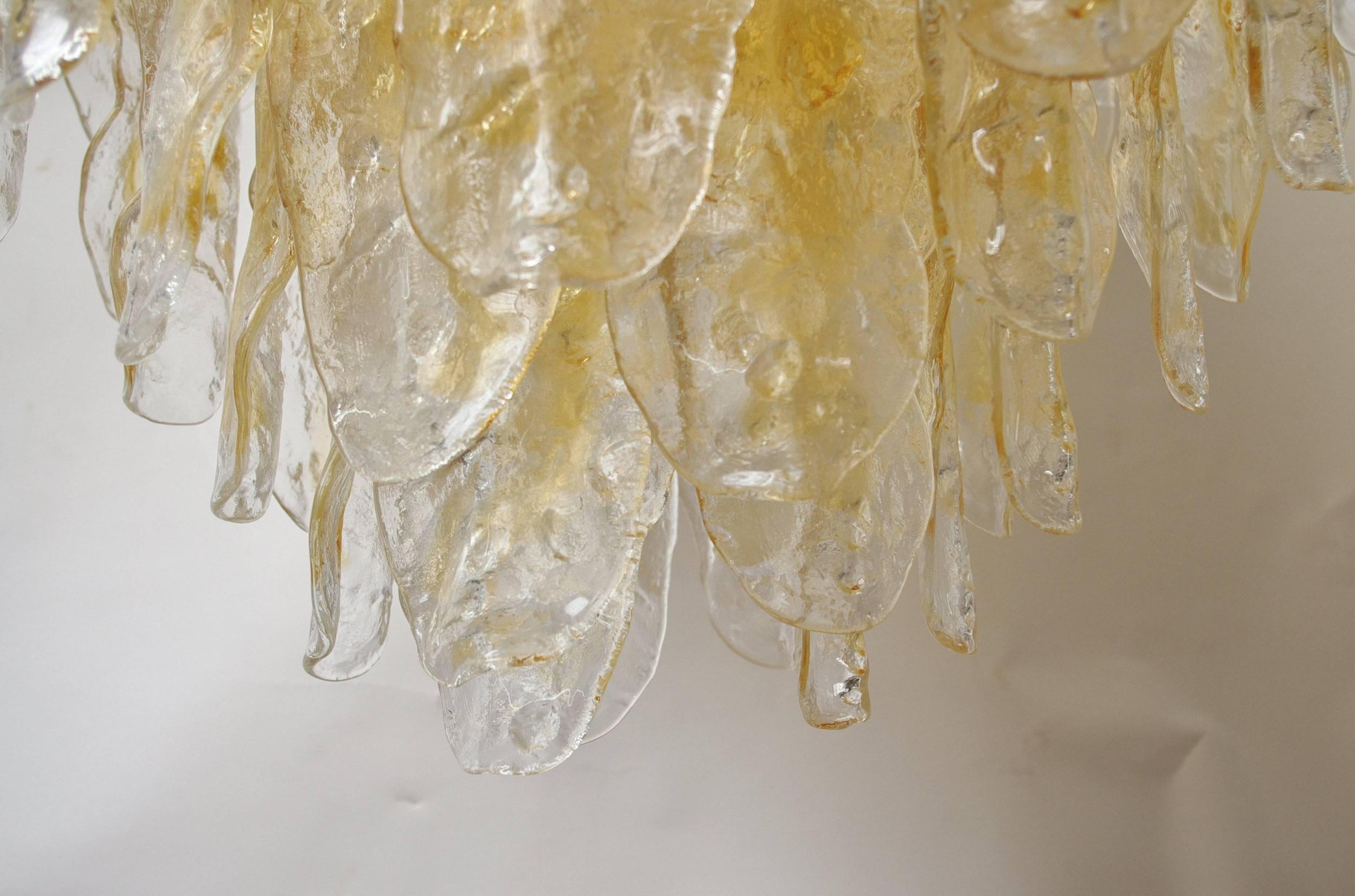 Italian Chandelier with Hand Blown Amber Murano Glass Leaves, 1980s In Good Condition In Los Angeles, CA