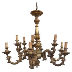 Italian Chandelier with 12 Lights Gold Wood