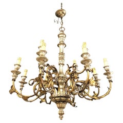 Italian Chandelier with 12 Lights in Wood and Metal