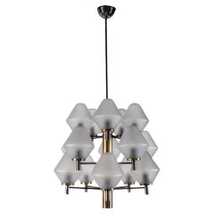 Lustre italien avec 15 bras en laiton doré 1970