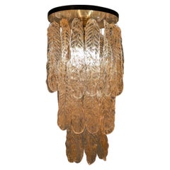 Italian Chandelier with Amber Caramel Murano Glass Leaves, 1970s