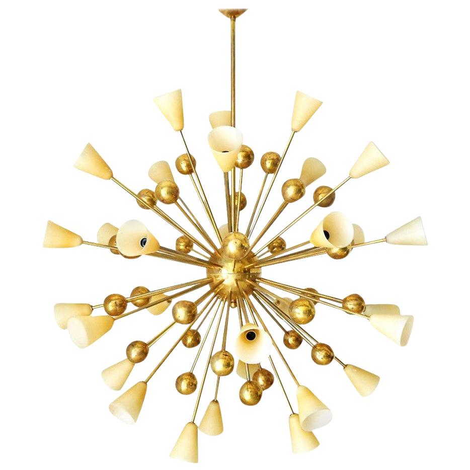 Italian Chandelier with Amber Murano Glass and Brass, 1990s