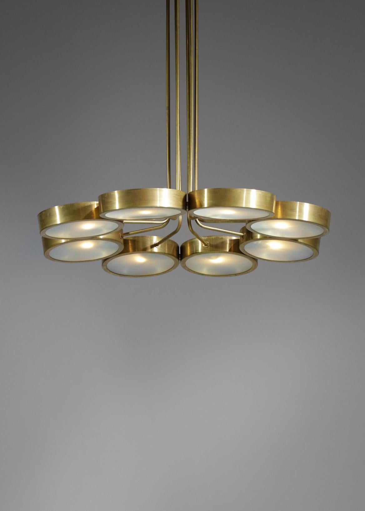 Contemporary Italian Chandelier with Brass Dome and Frosted Glass 