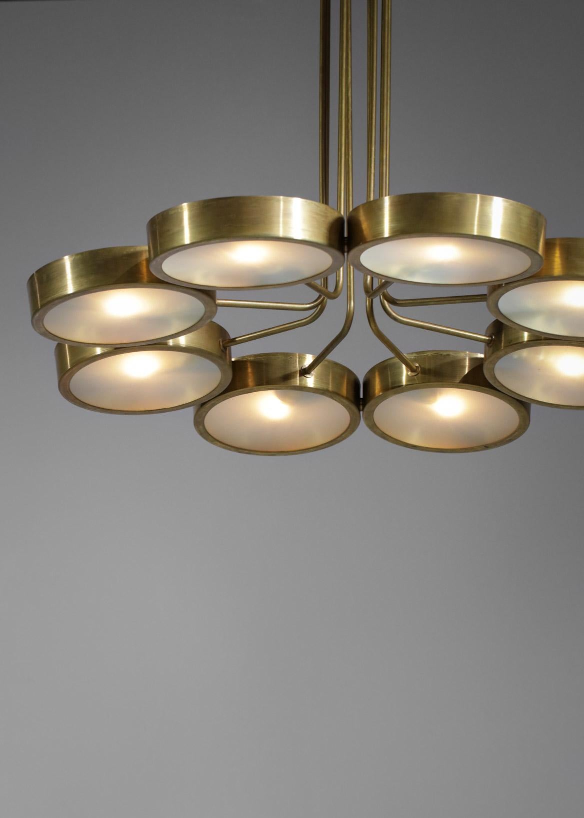 Italian Chandelier with Brass Dome and Frosted Glass 