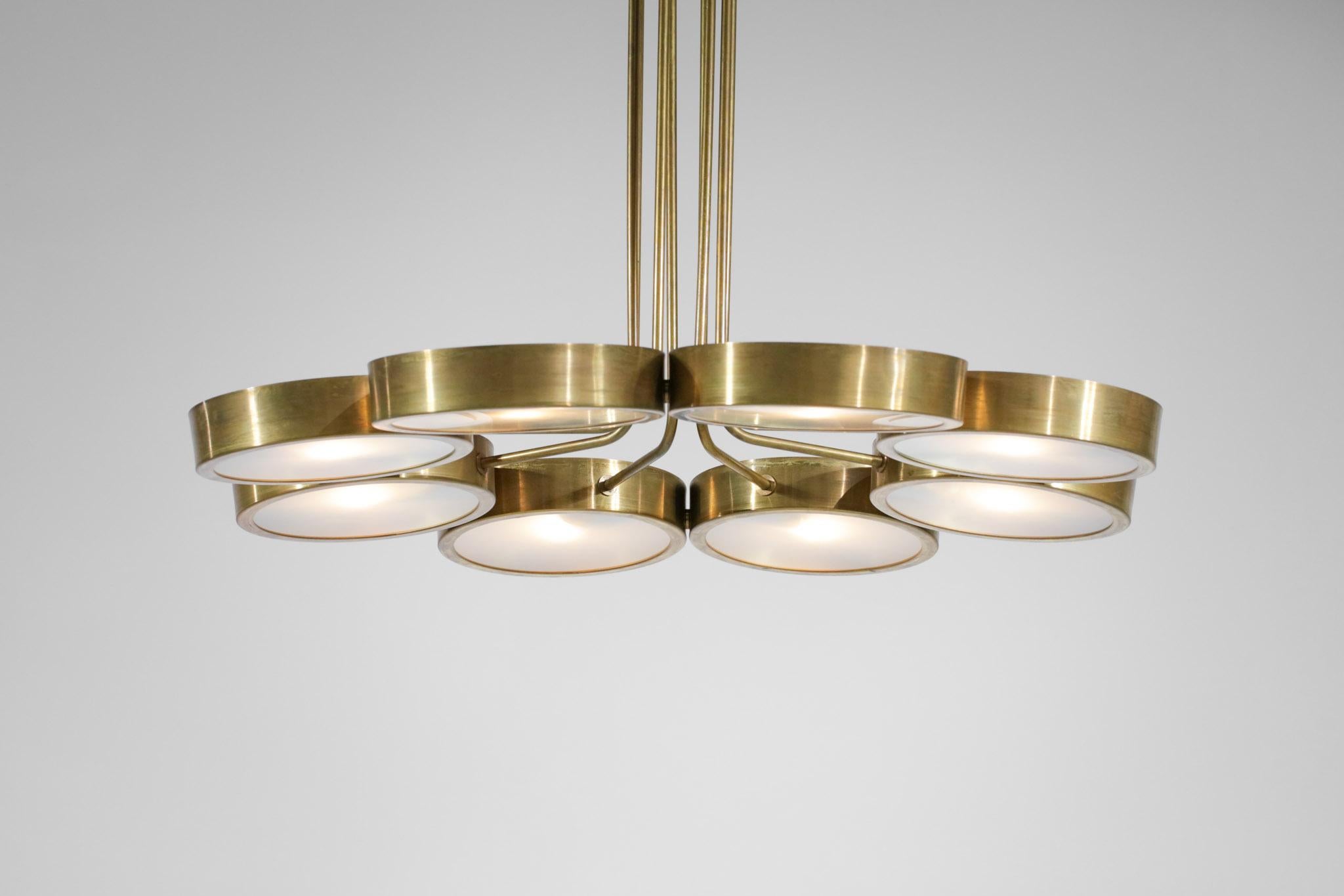 Italian Chandelier with Brass Dome and Frosted Glass 