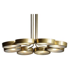 Italian Chandelier with Brass Dome and Frosted Glass "Pilo"